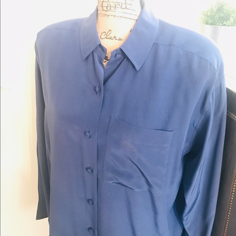 VINTAGE LIZ CLAIBORNE BLUE SILK BLOUSE